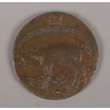 An 18th century pigs meat token. Stamped Thomas Spence, Sir Thomas More and Thomas Paine.