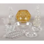 An assortment of mixed glassware. To include decanters, bon bon jars and dishes.