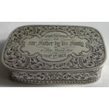 Continental Silver small Snuff / Pill Box engraved ''To our Father, New year 1872'' (gross weight