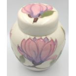 A medium sized MOORCROFT stamped to base and Made In England GINGER JAR with COVER in MAGNOLIA