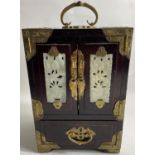 AN EXQUISITE CHINESE JEWELLERY CABINET in the traditional form with two jade panels within the