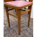 C1960's RETRO kitchen stool with a red STICKY BACK PLASTIC top! Top 33cm square x 50cm height