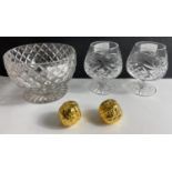 A small collection of quality crystal to include two STUNNING YELLOW METAL COVERED WALNUTS