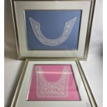 Two large framed pictures to contain vintage lace largest frame 68cm x 83cm and the other frame is
