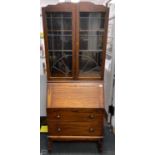 A nice BIJOU c1920's bookcase bureau with nice glass lattice-work doors