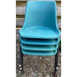 Four RETRO blue plastic stacking chairs ( Music Hall style)