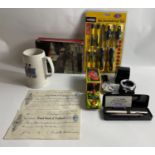 Small mixed lot to include, Vintage tin plate “Torpeauto” car in box, vintage Cadbury's Biscuit