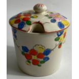 A vintage bright hand-painted floral patterned JAPANESE lidded pot 9cm tall x 7.5cm (No chips,