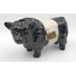 RARE! Can hold many a wee nip - a BELTED GALLOWAY china BULL RUTHERFORD SCOTCH WHISKY DECANTER,