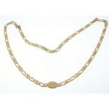 375 stamped yellow gold oval disc and link chain length 44cm and weight 14.35g approx