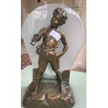 A QUALITY! nice bronzed young boy trumpet player statue 36cm tall width 25cm electric lamp