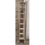 A TRIPLE SET OF VINTAGE LADDERS X 8 rungs on each extension