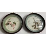 A pair of pretty wall hanging framed delicate découpage style CHINESE framed wild bird scenes