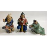 A trio of SUBSTANTIAL Chinese glazed pottery figures tallest being 20cm