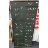 A FABULOUS ANTIQUE ex-Milliner's old pine drawer cabinet with 24 drawers, odd handles been