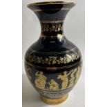 Large FEATURE GREEK black and gold POT standing approx 28cm tall.
