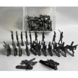 Box of cast lead unpainted milItary figures cavalry & soldiers 50+ figures