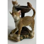 A VINTAGE SHERRATT AND SIMPSON cat model featuring a cat, with a kitten studying a bird at a bird