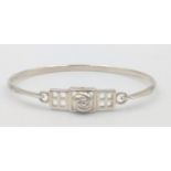 925 stamped Rennie Mackintosh style bangle with central rose, comes with Charles Rennie