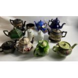 A collection of VINTAGE TEAPOTS some labelled SAMUEL JOHNSON BURSLEM others in a similar style etc