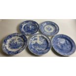 Five SPODE plates to include 4 from the SPODE BLUE ROOM COLLECTION - Rome, Girl at Well, Woodman,