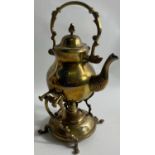 A heavy Antique brass spirit kettle with burner