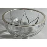 A nice QUALITY! glass fruit bowl with white metal edge