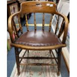 A vintage OAK CAPTAIN'S CHAIR with padded leather seat, stands approx 70cm high.