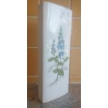 A ceramic VINTAGE c1950's porcelain wall flower vase with a DELPHINIUM style plant as decoration