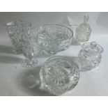 A mixed lot of CRYSTAL to include a JAMPOT WITH LID, a VASE (15cm), a BOWL on 3 legs (19cm