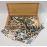 TREASURE WITHIN, wooden box with cornucopia of costume necklaces and other goodies!