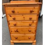 STURDY ANTIQUE PINE tall chest of drawers with 5 drawers