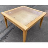 A square LIGHT ASH 65cm square top with glass top display space height 40cm
