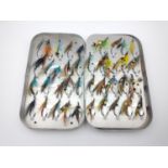 A BEAUTIFUL COLLECTION OF CIRCA 1970's SALMON FLIES WITHIN A leafed WHEATLEY LEAFED FLY BOX