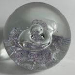 A SELKIRK GLASS paper weight with original stickers and signed to the base 7cm high