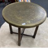 STUNNING WORKMANSHIP ! A large early 20th Century BRASS ON WOOD tray approx 60cm diameter with