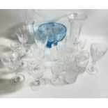 A large box of crystal glasses and a vase and fruit bowl etc