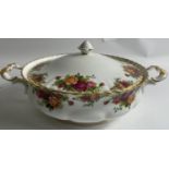 A ROYAL ALBERT Old Country Roses lidded vegetable dish approx diameter 23cm .