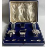 BIRMINGHAM HALLMARKED vintage cruet set boxed in original jewellers presentation velvet interior