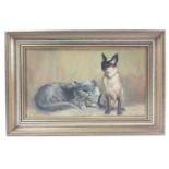 BORDER INTEREST ARTIST MARGARET PEACH original OIL ON CANVAS painting of Siamese and Persian cats