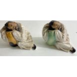 PAIR OF crackleware ceramic Chinese Szechwan Men sleeping against a jug figurines approx 10cm