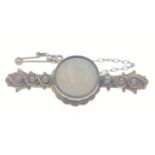 A Beautiful 9ct stamped LARGE OPAL and seed pearl VICTORIAN brooch with 6 seed pearls inset, with