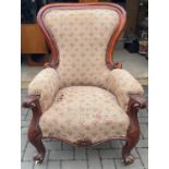 LARGE SUBSTANTIAL VICTORIAN CARVED MAHOGANY ORNATE chair with original porcelain - PLEASE TAKE ME