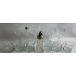 VINTAGE EPNS topped crystal sugar sifter 17cm height, with also 6 whisky tumblers with a nice