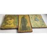 Three wooden plaques of RELIGIOUS FIGURES in the Greek Orthodox style