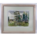 A framed watercolour by HAIG "Cattle near the River Tweed (Bemersyde)", visible canvas 37 x