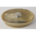 An oval shaped bone BOX with a 925 stamped and engraved cartouche in the centre of the lid (10cm x