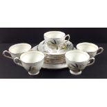 A part COLCLOUGH tea service STARDUST (6791) pattern with gilt scalloped edges to include 5 cups,