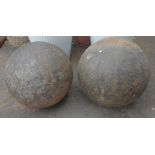 Two LARGE HEAVY METAL decorative balls with a hole in the bottom for fixing etc - prob sat on top