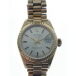 A ROLEX ladies wrist watch OYSTER PERPETUAL DATE JUST 750 stamped WATCH and BRACELET, gross weight